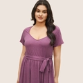 Abito lungo viola da donna con scollo a V, maniche corte e cintura regolabile - 1XL / Rosa Rosso