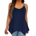 Navy blue plus size camisole with deep V-neck and asymmetrical handkerchief hem - 1XL / Dark Blue