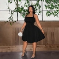 Elegant black halter neck A-line mini dress with slim fit waist for evening parties - 1XL / Black