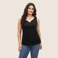 Women's plus size black V-neck sleeveless tank top with slim fit casual design - 1XL / Black