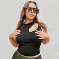 Top in maglia nera aderente senza maniche con elegante dettaglio cut-out sulla spalla - 1XL / Nero