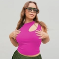 Canotta in maglia a costine rosa acceso senza maniche con dettaglio cut-out sul petto - 1XL / Rosa Rosso