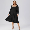 Plus size black long sleeve dress with square neck and flared hem for women - 1XL / Black