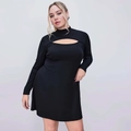 Vestido negro de talla grande con manga larga, detalle de abertura sexy y ajuste ceñido - 1XL / Negro