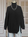 Women's black oversized turtleneck knit sweater with side split and ribbed texture - S / Black