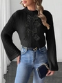 Women's black knit crop sweater featuring bow accents and flared sleeves in a chic style - S / Tops / Black