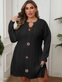 Dettaglio dell'abito in maglia a trecce nera con fiori lavorati e spacchi laterali di design - 0XL / Nero