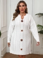 Abito bianco in maglia a trecce con scollo a V e fiori 3D decorativi da donna - 0XL / Bianco