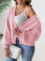 Gilet en maille rose pour femme avec nœuds en ruban blanc et boutons devant - S / Rose