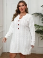 Robe pull grande taille en maille torsadée blanche avec boutons fraises décoratifs - 0XL / Blanc