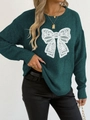 Detail of dark green knit sweater featuring white lace butterfly embroidery on the chest - S / Dark Green