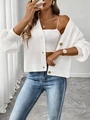Chaqueta de punto blanco corto para mujer con botones dorados y diseño de punto - S / Blanco