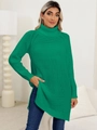Gros plan d'un pull en tricot vert herbe avec fente latérale et texture côtelée - S / Vert
