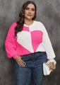 Detalle de jersey de punto de talla grande con diseño de corazón rosa y bolso de cadena - 0XL / Rosa Roja