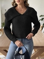 Jersey de punto grueso para mujer en negro con cuello chal ancho y escote en V - S / Negro