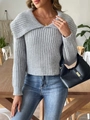 Jersey corto gris de punto grueso para mujer con solapa grande y manga larga - S / Gris Vigoré