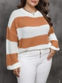 Jersey de mujer de talla grande con rayas horizontales blancas y naranjas en tejido de punto - 0XL / Contraste Naranja Blanco