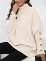 Jersey de punto oversize crema con cuello alto y botones en las mangas murciélago - Talla única / Albaricoque