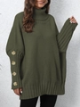 Detail of dark green oversized knit sweater with decorative buttons on the sleeve cuffs - One Size / Army Green