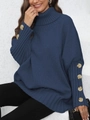 Jersey azul marino de cuello alto para mujer con botones decorativos y hombros caídos de punto - Talla única / Azul Marino