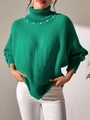 Pull à col roulé vert élégant avec col perlé et épaules tombantes pour femmes - S / Vert
