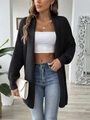 Dames vest in zwart grofgebreid model, losse open stijl voor de herfst en de winter - Zwart