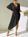 Detalle de salida de baño negra transparente con escote en V profundo y cintura alta - Talla única / Negro