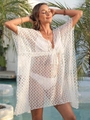 Detalle del vestido playero de ganchillo blanco con cordón ajustable y encaje floral - S / Blanco