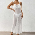 Detalle de vestido de playa de ganchillo blanco con patrón geométrico calado - S / Blanco