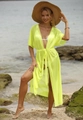 Détail du cache-maillot jaune fluo avec taille nouée et fentes latérales sur la plage - Taille unique / Vert Fluorescent