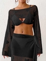 Gros plan sur les motifs de cœurs ajourés en crochet noir du haut de plage court - Taille unique / Noir