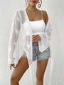 Detalle del tejido de ganchillo y las mangas acampanadas de la chaqueta blanca de mujer - Talla única / Tops / Blanco