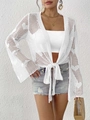 Cardigan bohème en crochet blanc avec manches évasées et lien noué pour l'été - Taille unique / Hauts / Blanc