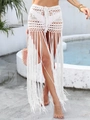 Dettaglio gonna da spiaggia all'uncinetto bianca con coulisse regolabile e lunghe nappe - Taglia unica / Pantaloni e gonne / Bianco