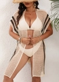 Detalle del tejido de punto de cárdigan de playa de ganchillo beige con rayas - Talla única / Albaricoque