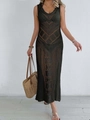 Detailed view of black crochet beach cover-up dress featuring geometric knit patterns - Black
