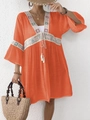 Orange bohemian beach cover-up with sequin embroidery and tassel ties for women - One Size / Orange