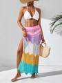 Gonna lunga da spiaggia all'uncinetto con motivo a onde colorate e sexy spacco laterale - Taglia S / Pantaloni e gonne / Color block