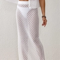Jupe longue de plage blanche au crochet avec motifs géométriques ajourés élégants - S / Blanc