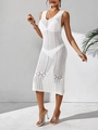 Dettaglio della trama all'uncinetto bianca e della maglia geometrica traforata sul vestito - S / Bianco