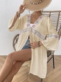 Μπεζ boho ζακέτα με πολύχρωμο κέντημα και ασημένιες πούλιες για ντύσιμο στην παραλία - Ένα μέγεθος / Tops / Βερικοκί