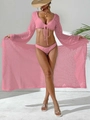 Häkel-Strandset in Rosa mit langärmligem Crop-Top und Maxirock im Boho-Stil - Einheitsgröße / Rosa