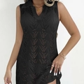 Abito polo da donna nero senza maniche all'uncinetto con elegante trama traforata - S / Nero