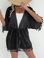 Copricostume da spiaggia in chiffon nero da donna con nappe e coulisse regolabile in vita - S / Nero