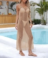 Detailopname van beige gehaakt patroon op een lange strandjurk voor vakantie aan zee - Tops / Minimale Bestelling 30 / camel