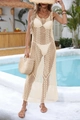 Detailed crochet honeycomb pattern on a cream beach cover-up maxi dress for vacation - Tops / Minimum Order 30 / Apricot