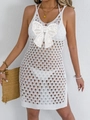 White crochet lace butterfly hollow sleeveless halter beach bikini cover-up dress - S / White
