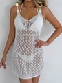 White crochet hollow beach dress with strap design for women and summer resort wear - S / Tops / White