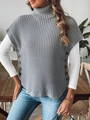 Chaleco de punto gris para mujer con cuello alto, botones decorativos y canalé - Talla única / Gris