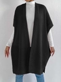 Women's minimalist black knit cardigan vest with side slits in a premium layered style - One Size / Tops / Black